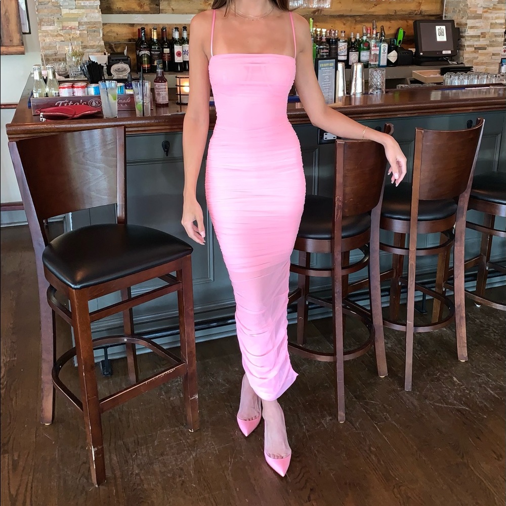 House of CB Sirene Gathered Organza Mesh Dress